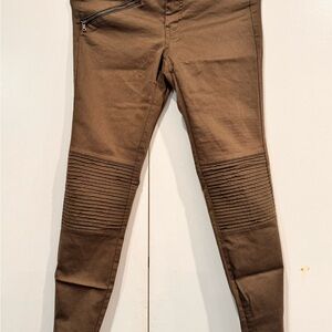 Zara Olive Green Skinny Jeans with Ribbed Details